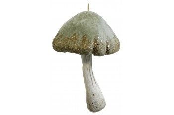 Velvet mushroom ornament green with gold glitter