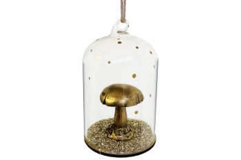 Glass dome with gold mushroom and glitter