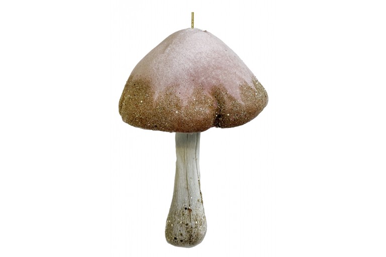 Velvet mushroom ornament pink with gold glitter