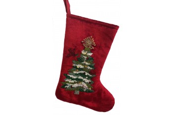 Velvet sock with tree deco red