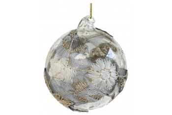 Glass ball with cream-grey lace