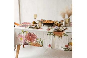 Country flowers linen tablecloth