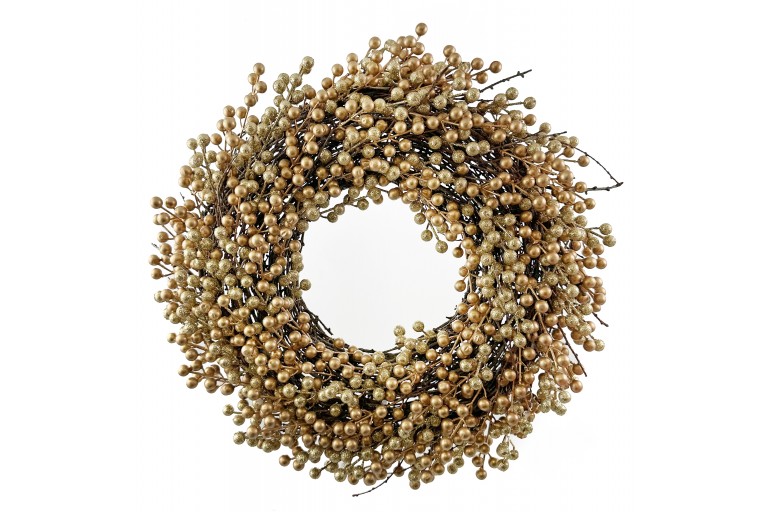 Věnec se zlatými a třpytivými bobulemi