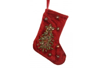 Sametová punčocha s vyšívaným stromečkem