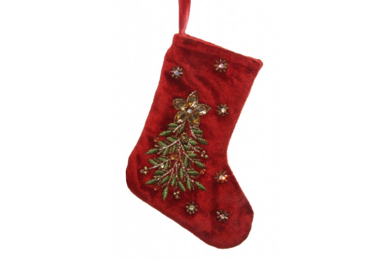 Sametová punčocha s vyšívaným stromečkem