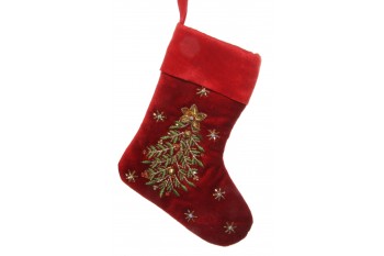 Sametová punčocha s vyšívaným stromečkem