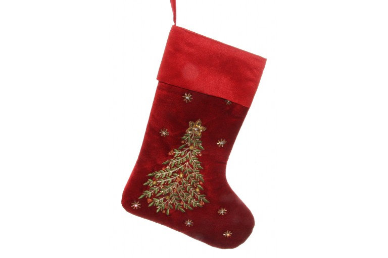 Sametová punčocha s vyšívaným stromečkem